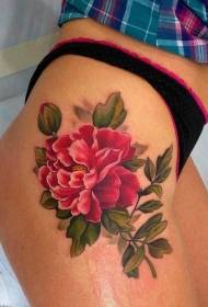 Колір ніг реалістичний червоний півонія квітка татуювання візерунок