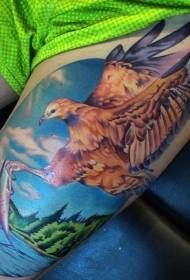 Morda realisma kolora aglo kaj fiŝa pejzaĝa tatuaje-ŝablono
