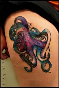 Stehno kreslený štýl krásne farebné chobotnice tetovanie vzor