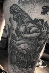 លំនាំស្នាមសាក់អាក្រក់ Godzilla ពណ៌ខ្មៅគួរឱ្យភ្ញាក់ផ្អើលនៅលើភ្លៅ