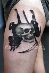 Calul de desene animate cu coapse cu model de tatuaj colorat de craniu
