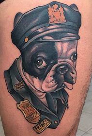Thigh, europe, cartoon police dog tattoo pattern