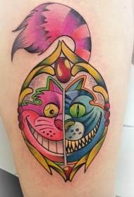 Cartoon Cheshire Cat Hits Color Painted Tattoo Pattern