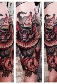 Modello tatuaggio gamba gatto pagliaccio colore new school