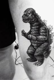 Uewerschenkel léif schwaarz a wäiss Godzilla Tattoo Muster