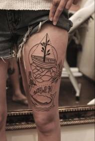 Dij illustratie stijl zwarte lijn grote schip brief tattoo patroon