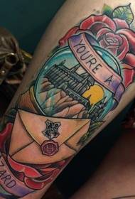 Colore di gamba Harry Potter illustrazione di stile di tatuaggio