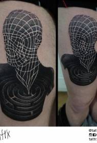 大腿神秘的黑白人类雕像纹身图案