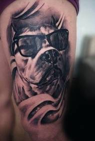 Comb reális fekete-fehér kutya és szemüveg tetoválás minta