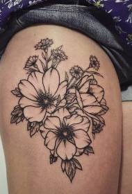 Slatka crna linija cvjetnog tetovaža bedara