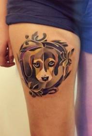 Modello di tatuaggio carino cane acquerello coscia