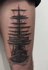 Tsarin bakin ciki mai zurfi na baki babban babban sailing tattoo tsarin