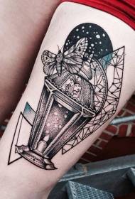 Thigh thorn style black butterfly geometric light tattoo pattern