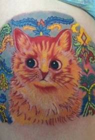 Modello di tatuaggio fiore coscia gatto e piuma