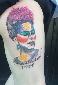 Zbrusu nový školský štýl stehná vzor žena portrét tetovanie vzor
