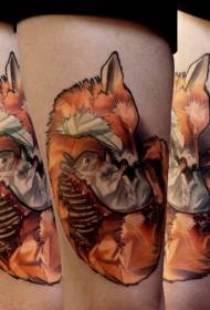 Nuova gamba volpe colorata stile con motivo tatuaggio coniglio