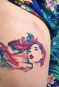 Thigh anime heroine watercolor style tattoo pattern