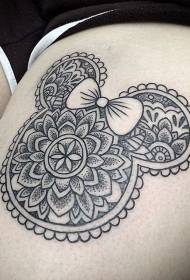 Lår søt svart minnieformet dekorativt blomster tatoveringsmønster