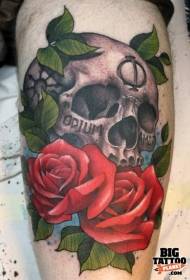Modello di tatuaggio teschio misterioso di nuovo stile di colore delle gambe
