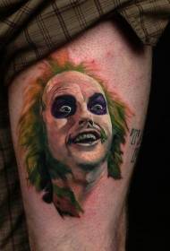 Modello di tatuaggio del pagliaccio pazzo di colore della coscia
