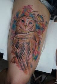 Coscia, modello di tatuaggio di gufo di inchiostro europeo e americano