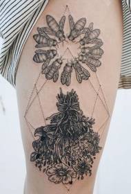 Геометричний візерунок татуювання чорна бджола та квітка