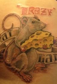 奶酪和字母与灰色老鼠大腿纹身图案