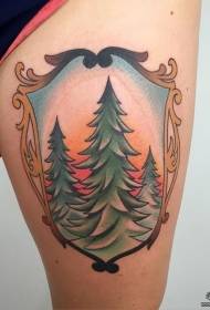 Patrón de tatuaje de color de árbol de muslo sexy
