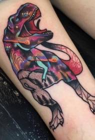 Patró de tatuatge dinosaure estrellat a color de l'escola nova