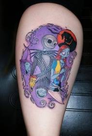 Комикс стиліндегі түрлі-түсті зомби жұбы және елес татуировкасы