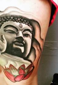 Reie must-valge lootosekuju Buddha kuju tätoveeringul