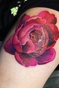 女生大腿上彩绘植物素材花朵纹身图片