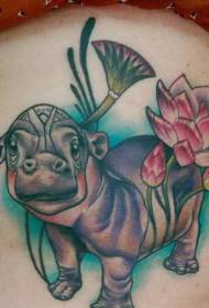 Modeli tatuazh i lezetshëm i shkollës së vjetër hippo lotus