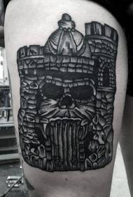 Thigh primitive tribe mysterious castle tattoo pattern
