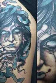 Die indrukwekkende kleur bose glimlag Medusa-tatoeëerpatroon