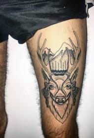 Morda dorn stilo nigra cervo kapo monto tatuaje ŝablono