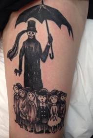Thigh cartoon squat umbrella and child tattoo pattern