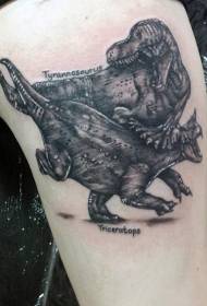 Jambes old school motif de tatouage combat de dinosaures noir