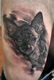 Patrón de tatuaje de gato egipcio de estilo realista de pierna