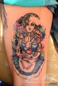 Modello del tatuaggio dell'inchiostro della spruzzata di colore della ragazza del fumetto della coscia