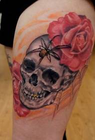 Color de pierna cráneo y araña humanos combinados con patrón de tatuaje