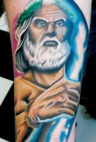 Arm colored old cartoon style old man portrait tattoo
