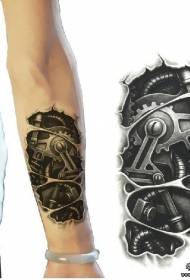 Arm metal machine 3d black grey tattoo pattern