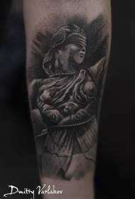 Arm bruin rechtvaardigheid karakter standbeeld tattoo patroon