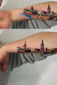 Moški barvni gradnik blok vzorec tatoo starodavnega mesta
