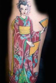 Arm hjemmelavet farverig geisha kvinde tatoveringsmønster