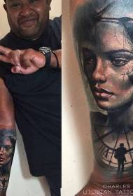 Arms realism style colorful women portrait tattoo pattern