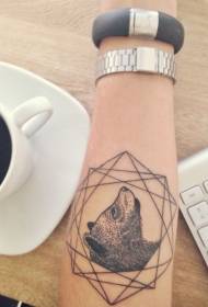 Arm black geometric with bear avatar tattoo pattern
