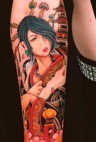 arm kleur cartoon stijl geisha tattoo patroon