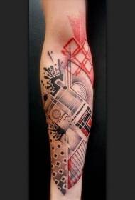 Arms surrealistic style colored various ornaments tattoo